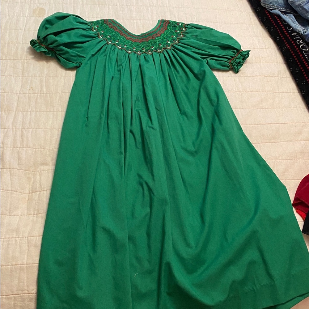 Green Smocked Kids Dress